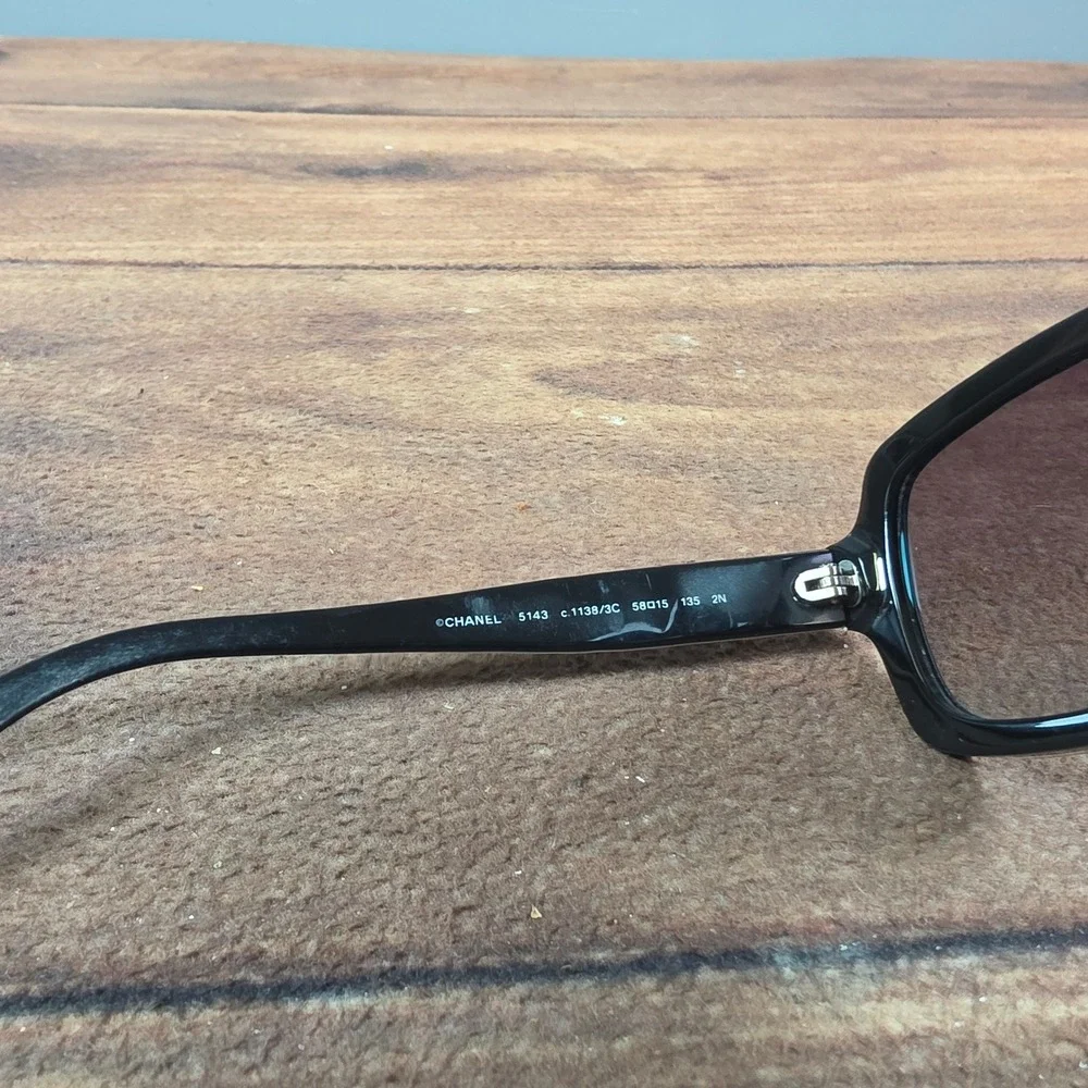 Chanel Sunglasses Womens 58mm Black Good 5143 c.1138/3C Square CC Logo Italy